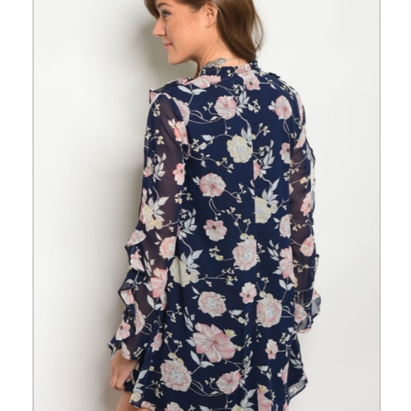 💗JUST IN!🌻CUTE Loveriche Boho Navy Shiffon Dress - Picture 2 of 7